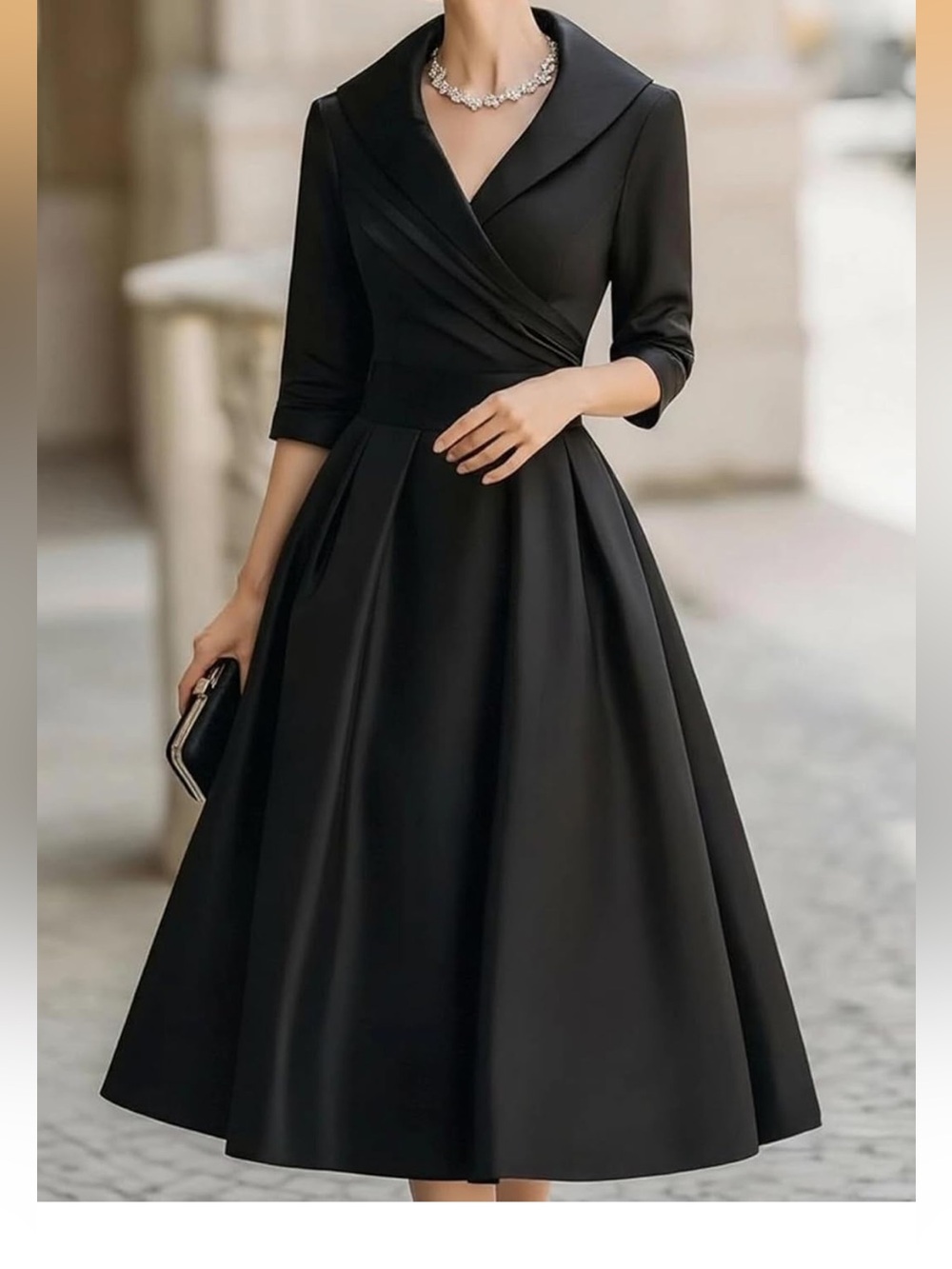 Amazon Black Wrap-Front Midi Dress
